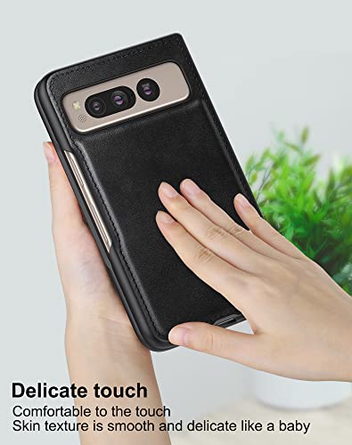 Image of Foluu for Google Pixel Fold Case, Leather Case, PU Leather + Hard PC Shell Ultra Thin Slim Durable Protective Phone Case Cover for Google Pixel Fold 2023 (Black)
