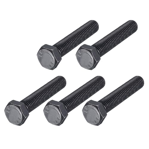 METALLIXITY Hex Bolts (M12-1.75x70mm) 5Pcs, 8.8 Grade Carbon Steel Fully Threaded Black Oxide, Coarse Thread UNC Hex Head Screw Bolt - for Furniture Repair