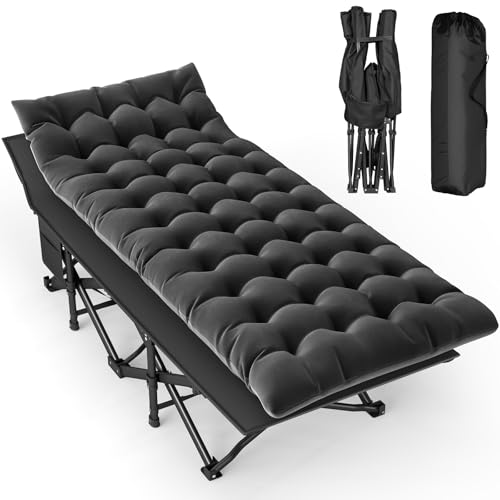 BULAGE Feldbett Klappbar mit Matratze, Campingbett Klappbett Leicht bis 208kg Gästebett Klappbar mit Tragetasche Stahl Camping Bett für Erwachsene Outdoor Indoor Garten Reisen Folding Bed Schwarz