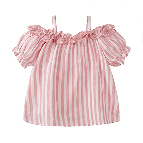 Image of Mud Kingdom Big Girls Cold Shoulder Top Striped Cotton T-Shirt Casual Summer Holiday