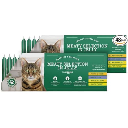 by Amazon Complete Food for Adult Cats, Fish Selection in Jelly, 4.8 kg (48 Packs of 100g)