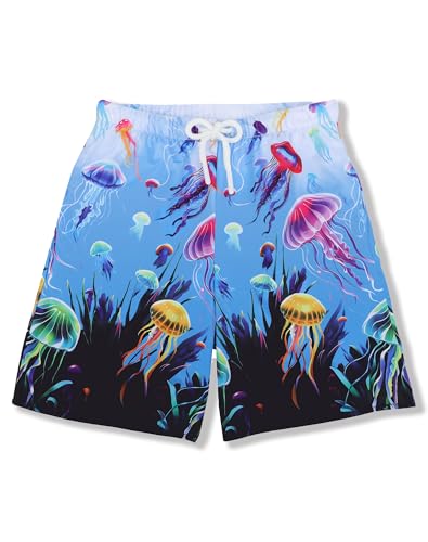 Girls Beach Board Shorts Swim Shorts with Liner Quick Dry Active Jellyfish Swim Trunk Have 2 Pockets Drawstring 2-12T