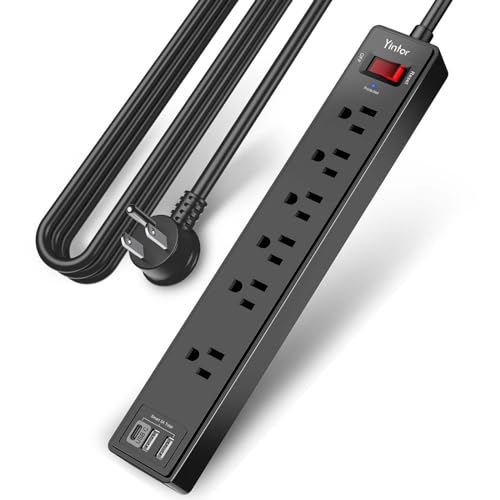 10 Ft Power Strip Surge Protector - Yintar Extension Cord with 6 AC Outlets and 3 USB Ports for Home, Office, Dorm Essentials, 1680 Joules, ETL Listed, Black
