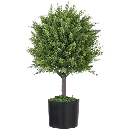 HOMCOM Pianta Finta Albero di Cedro, Pianta Artificiale Resistente ai Raggi UV con Vaso, Decorazione per Interno ed Esterno, Altezza 55 cm, Verde