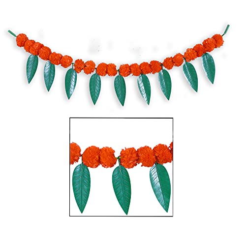 The Art Box Marigold Artificial Garland With Mango Leaf Fluffy Flowers Garlands Decoration Door Hangings Toran Set (42 Inches, Orange ) Halloween Decor Wedding, Pooja, Festival Flower Garland Strands #TOP8