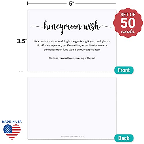 321Done Cartões de desejos de lua de mel (conjunto de 50) branco, 8,9 cm x 12,7 cm pequeno - sem ped