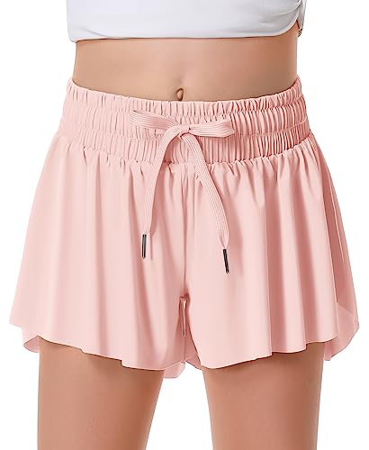 DOCUMO Meninas Shorts Fluidos Tipo Borboleta Com Bolso 2 Em 1, Esportivos Para Corrida, Jovens, Adol