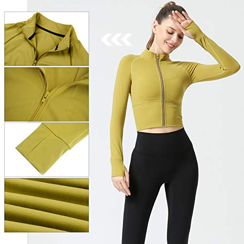 Women's Cropped Workout Jacket Front Zip Stretchy Fitted Long Sleeve Crop Top Activewear2