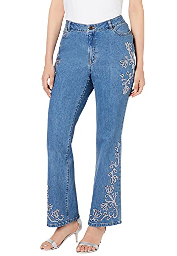 Roamans Women s Plus Size Sequin-Embellished Bootcut Jean - 18 W, Silver Sequin Lotus