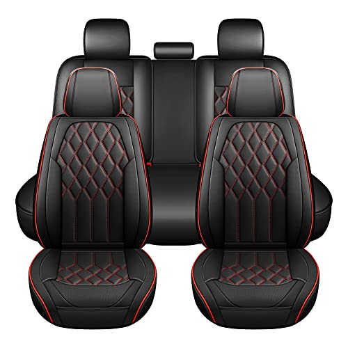 Huidasource Car Seat Covers, Leather Auto Seat Cushion Cover Universal Fit For Most Cars Sedan Suv Pickup Truck, Fit For Honda Civic Nissan Compass Sentra Focus Explorer(Full Set/Black&Red) #TOP12