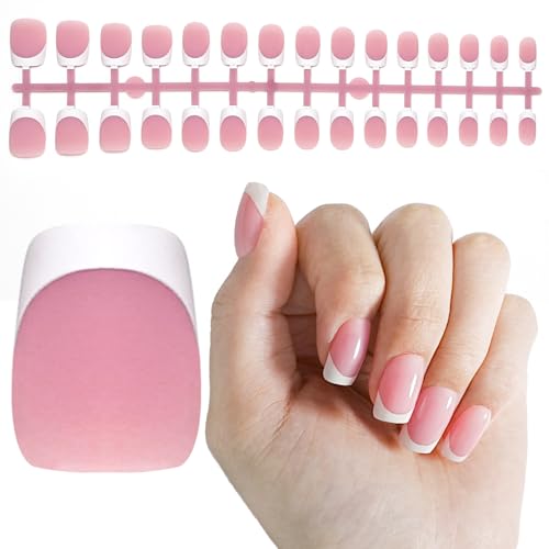 JODSONE French Tip Press On Nails - 15 Sizes Pink Short Round French Tips,Soft Gel Nail Tips False Nails Extensions Nail Art DIY(150Pcs)