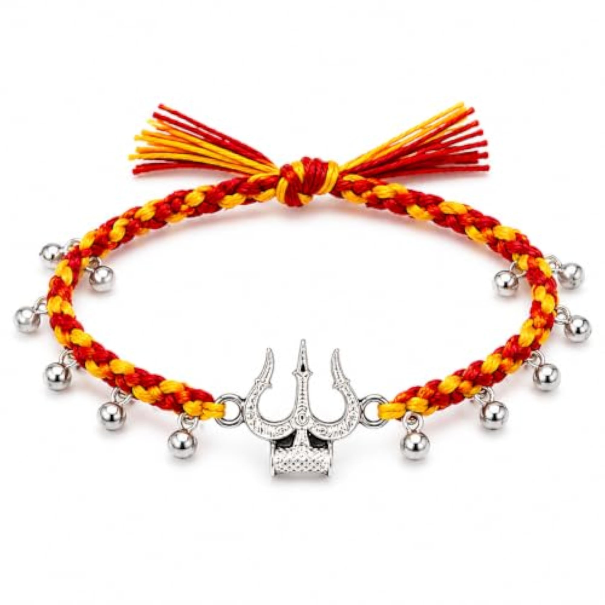 Trishul Rakhi for Brother, 925 Sterling Silver, Red & Yellow