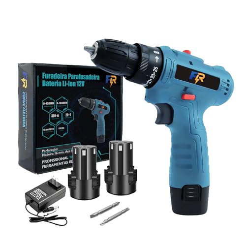 Furadeira Parafusadeira 12V 2AH com Bateria de Íon de Lítio, Torque 35Nm, Mandril 10mm Sem Chave, Inclui 2 Baterias, Carregador e 2 Pontas Duplas – Ideal para Uso Contínuo