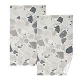 tplaotee Juego de 2 toallas de mano decorativas modernas de mármol gris, toallas de mano decorativas de algodón, tamaño 40,6 x 71,1 cm