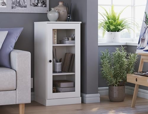 Palace Imports 100% Solid Wood White 3-Shelf Bookcase w/Adjustable Shelves & Glass Door, 16.5\" w x 35.75\" h x 15.5\" d, Renewable Eco-Friendly Wood, Made in Brazil