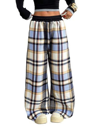 Image of SOLY HUX Women's Plaid Checkered Pants Flannel Pajama Pants with Pockets