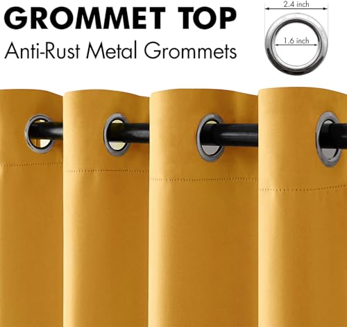 MIULEE Room Darkening Curtains Thermal Insulated Drapes Solid Window Treatment Set Grommet Top Light Blocking Blackout Curtain for Living Room/Bedroom 2 Panels 52 x 84 inch Length Yellow