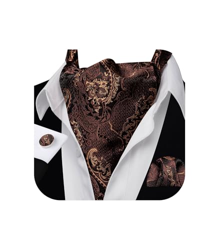 Image of Barry.Wang Ascot Ties Cravat Tie Men Paisley Plaid Scarf Self Tie Pocket Square Cufflinks Set Wedding Party