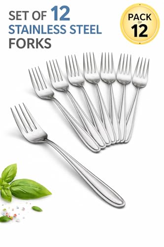 Image of Stainless Steel Table Spoons 16 cm | Mirror Finish | Rust-Resistant | Lightweight Daily Use Dinner Spoons | Dishwasher Safe | Cutlery Set for Home & Kitchen | Catering | Resturants (Set of 12 Forks)