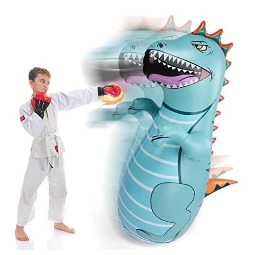 Inflatable Boxing Punch Bag for Kids & Adults, 4 Feet Free Standing Roly-Poly Toy for Relaxing Punching Indoors and Outdoors (Dinosaur) by BOWINR