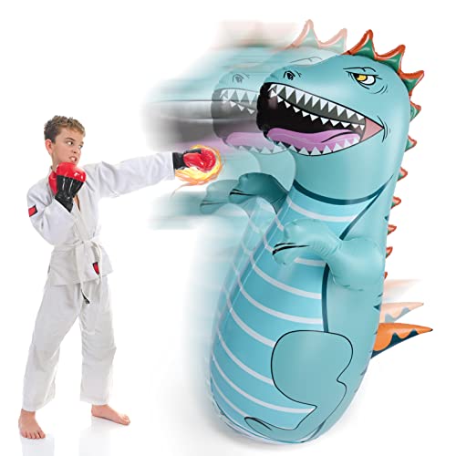 BOWINR Inflatable T-Rex Dinosaur Hippo Tiger Boxing Punch Bag, 42-49.6 Inches Tall Free Standing Bounce Back Bop Bag Toy for Relaxing Punching Indoors and Outdoors