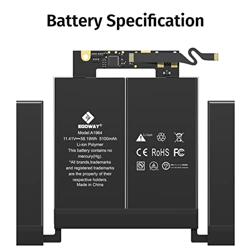 A1989 A2251 Laptop Battery, Egoway A1964 Replacement for MacBook Pro 13 Inch A1989 (Mid 2018, 2019) & A2251 (2020), EMC 3214 3358 3348 - Thumbnail 3