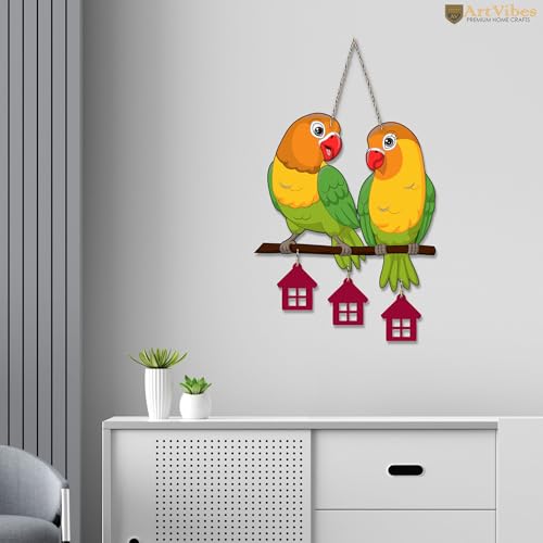 Artvibes Cute Pair of Parrot Mdf Wooden Wall Hanging for Home Decor| Couple Gift | Home Decor | Paintings For Wall | Home Decor Item | Wall Art Painting For Hall | Poster | Pictures | (WH_9124N)