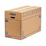 5 BANKERS BOX EXTRA LARGE Strong Moving Boxes, 100L SmoothMove Cardboard for Packing & Moving, Heavy Duty Double Wall for Moving House with Handles, 70cm x 44cm x 33cm (Pack of 5), Brown