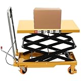 Double Scissor Hydraulic Lift Table Cart, 770lbs Capacity, 51' Lifting Height, Hydraulic Lift Table with 4 Wheels, Hydraulic Material Lift Pallet Truck for Factories, Warehouses, Supermarkets