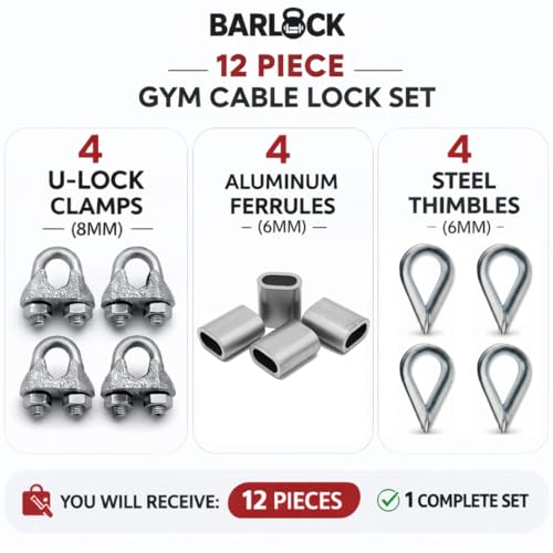 Image of Gym Cable Wire Locking Set | U-Locks, Thimble Eye & Ferrule Locks (12 Pieces Combo)