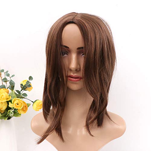 Lurrose Capacete de fibra de cabelo encaracolado interno médio longo peruca de cabelo requintado par