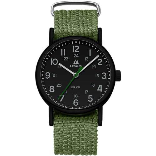 LN LENQIN Mens Watches Military Watch Analog Quartz Watches for Men Army Tactical Sports Field Watch Easy Reader 38 mm Waterproof Men's Wrist Watches with Nylon Band (Dark Green Black)