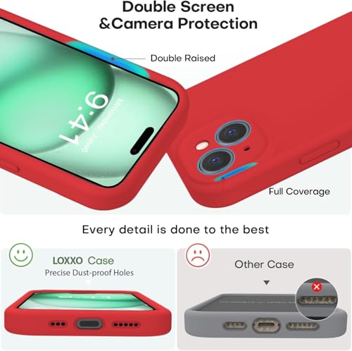 Image of Elzzi Microfiber Square Candy Case Compatible for iPhone 14, Shockproof Slim Back Cover Liquid Silicone Case (Red)