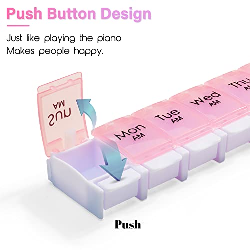 Image of MOLN HYMY Weekly Pill Boxes and Organizer 2 Times a Day, 7 Day AM PM Pill Case Two Week, 14 Large Compartments Pill Dispenser to Hold Medication, Vitamins (Pink+Blue)