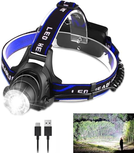 Lampe frontale super lumineuse 3 modes avec faisceau zoomable étanche