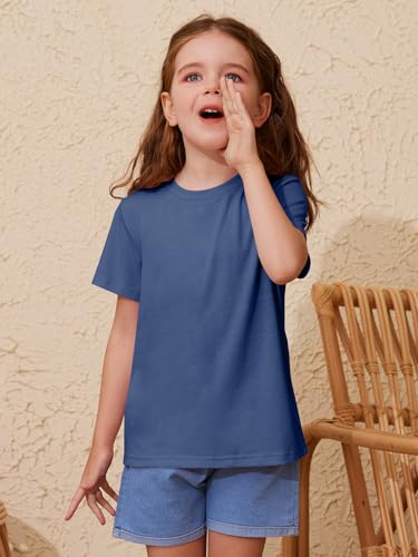 Image of ZDC Girls' Short Sleeve Shirts Kids Crewneck T-Shirts Summer Tops Basic Tees 5-14 Years