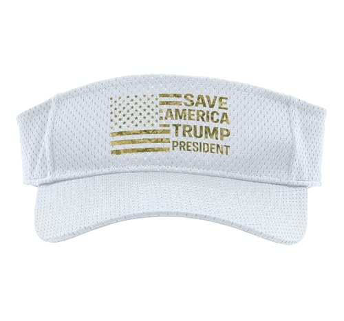 Trump Save America President Patriotic Camo USA Flag Sport Sun Visor Adult One Size White