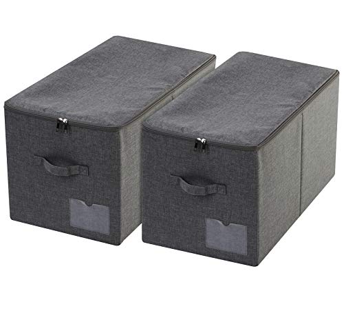 Amonsen Lot de 2 paniers de rangement avec couvercle, rigides, pliables et lavables, gain de place pour literie, vêtements, livres, albums photo, noir-gris