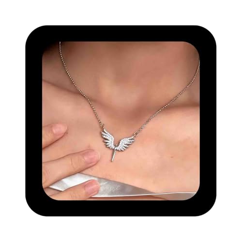 Enautoabs Plata Cristal Ángel Ala Colgante Collar Rhienstone Alas Collares Joyas Para Mujeres