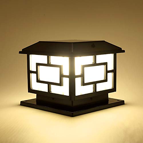 Solar Fence Light Chinese Square Pillar Head Light Waterproof Door Post Light Garden Light Garden Villa Door Light Outdoor Column Lamp (Color : Black, Size : M) #TOP1