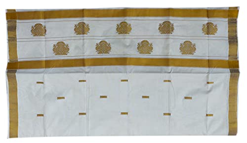 Image of Women's Kerala Traditional Cotton Kasavu Saree with Running Blouse | Sari for Weddings, Festivals, Temple Visits, Onam Vishu & Regular Wear