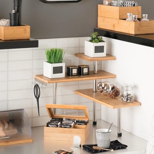 Estantería de esquina de bambú y acero inoxidable, cocina, baño o escritorio, ideal para ahorrar espacio, madera, 43,5 x 43,5 x 39 cm - imagen 2