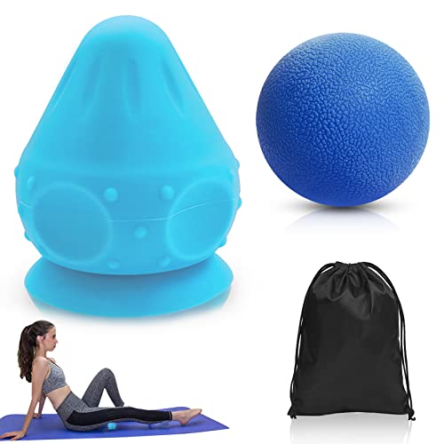 GZkedu 2 bolas de masaje con ventosa de silicona, con bolsa de almacenamiento, para cuello, hombros, espalda, dolores musculares y tensión Cover