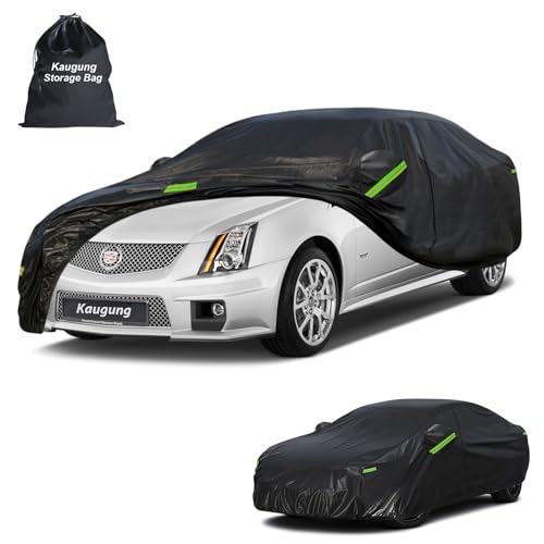 Image of Kaugung Car Cover Custom Fit for Cadillac CTS /CTS-V (2014-2019), 7 Layers Waterproof All Weather for Automobiles Full Exterior Cover Rain Sun Snow Protector with Door Zipper. Black