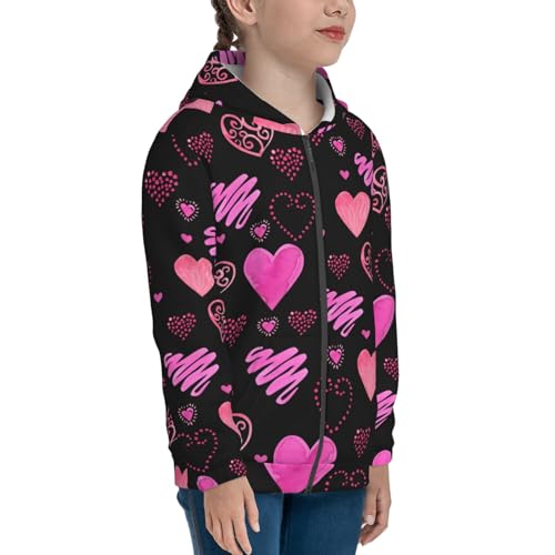 Red Watercolor Hearts Kids Pullover Hoodies Boys Zip Up Sweatshirts Girls Athletic Clothes with Pocket4