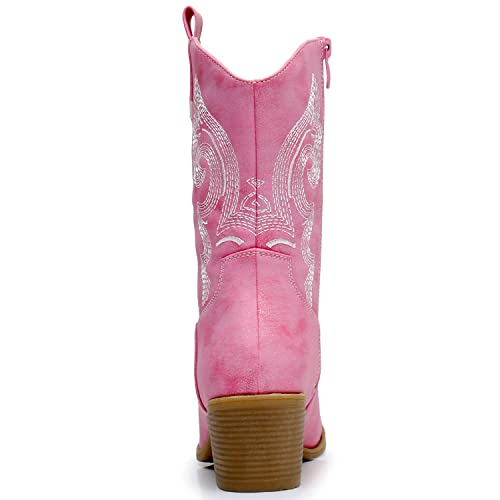 Image of GLOBALWIN Women's Mid Calf The Western Cowgirl Boots Fashion Cowboy Boots For Women Chunky Low Heel