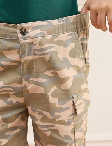 Image of Amazon Brand - Symbol Boy's Graphic Print Oversized Fit T-Shirt and Cargo Shorts (KD-TSB-SS25-10 (6-14 yrs) Green + Khaki Camo 10-12 Y)