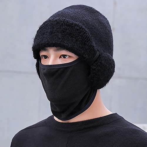 Anlaey Beanie Hats Winter Knitted Fleece Ear Flap Hat Skull Cap Warmer For Men Black #TOP4