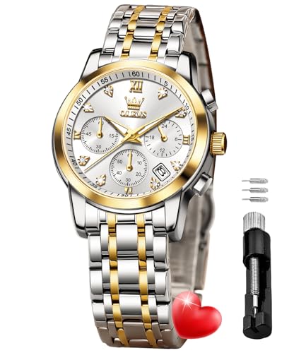 Image of OLEVS Women Watch Stylish Elegant Chronograph Luxury Diamond Analog Quartz Stainless Steel Luminous Date Ladies Wrist Watches for Women