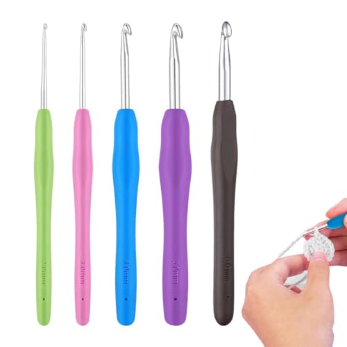 LQUYTA 5 Pièces Crochet Tricot 2/3/4/5/6mm Diamètre Crochets avec Manche Doux Ergonomique Fournit un Confort Inégalé et un Contrôle de Précision (Multicolore)